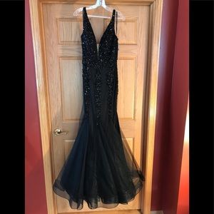 Jovani plunging neck beaded mermaid dress